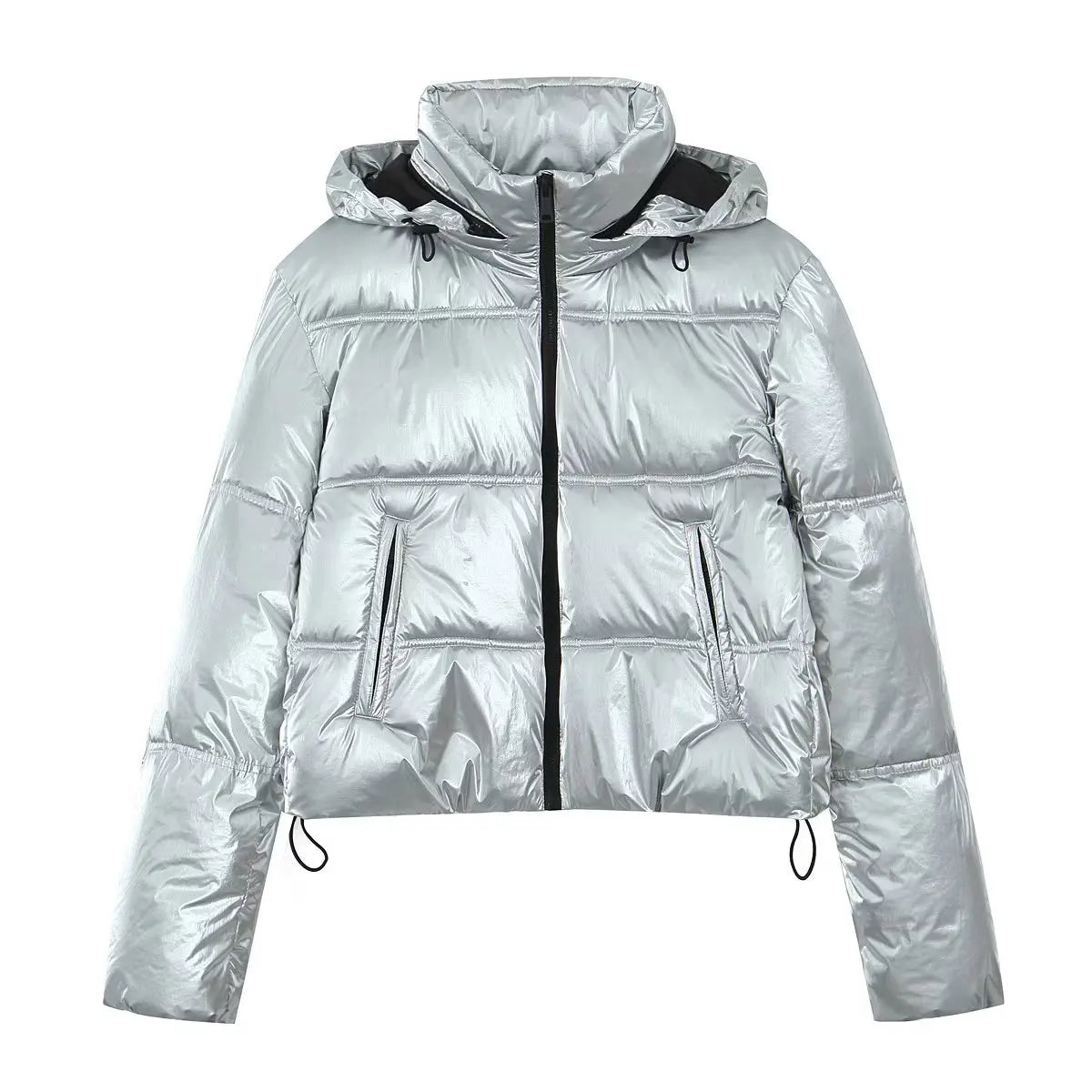 Ella Langärmelige Hoher Kragen Kapuze Jacke Mit Taschen