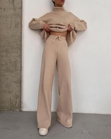 Eva - Rollkragenpullover Top Mit Hohe Taille Hosen
