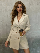 Amara - Langärmelig Reverskragen Gürtel Trenchcoat