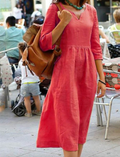 Marlene – Bequemes locker sitzendes Kleid mit V Ausschnitt und langen Ärmeln