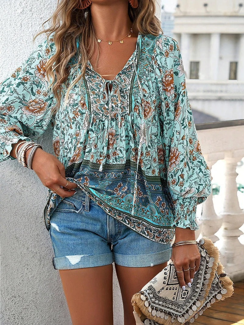 Luisa - Lässiges bedrucktes Langarmshirt mit V Ausschnitt für einen modischen Look