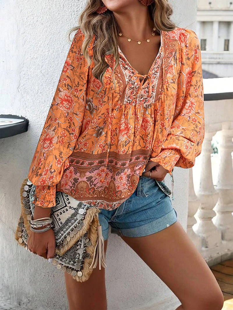 Luisa - Lässiges bedrucktes Langarmshirt mit V Ausschnitt für einen modischen Look