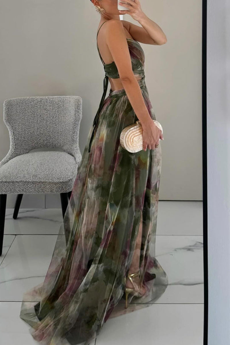 Nira – Elegantes ärmelloses fließendes Kleid mit Blumendruck und verstellbaren Trägern