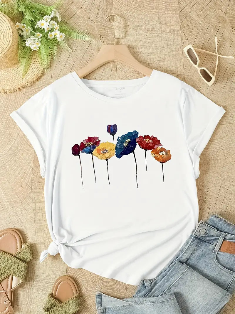 Alina - Kurzarmshirt mit Rundhalsausschnitt und Blumenmuster
