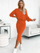 Frida - Ärmellos Kleid Langärmelig Kapuze Pullover Zweiteiliges Set