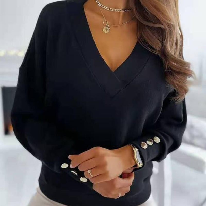 Mila -  V Ausschnitt Lange Ärmel Strickpullover