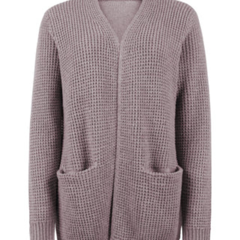 Silke – Vorne offener Langarm Strickjacke mit Taschen und lockerer Passform