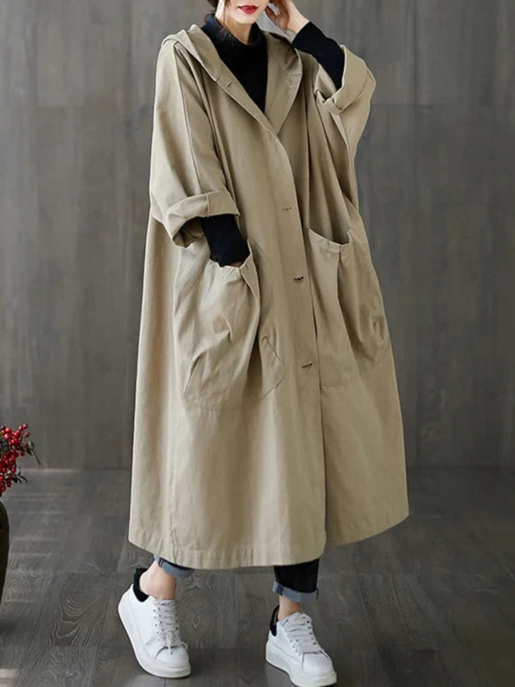 Bianca – Lässiger Kapuzen Trenchcoat mit langen Ärmeln und Knöpfen