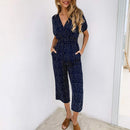 Zelinde - Lässiger V Ausschnitt Tupfenmuster Jumpsuit mit kurzen Ärmeln