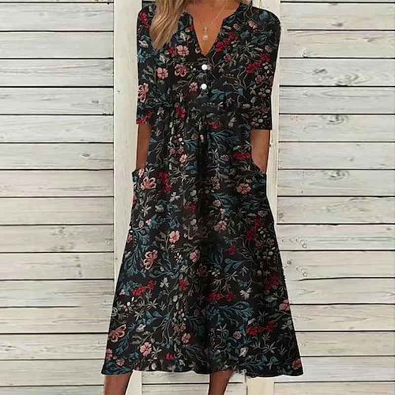 Olivia – Stilvolles Midikleid Mit V Ausschnitt Und Halblangen Ärmeln