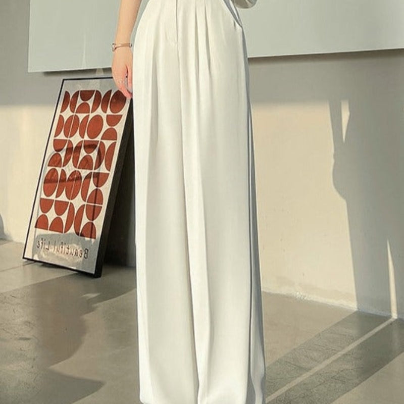Alina – Elegante Hohe Taille Hose mit Doppelknopfle und weitem Bein