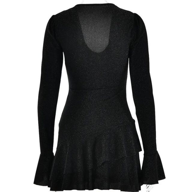 Zinnia – Anmutiges Glitzer-Midikleid mit V-Ausschnitt und langen Ärmeln