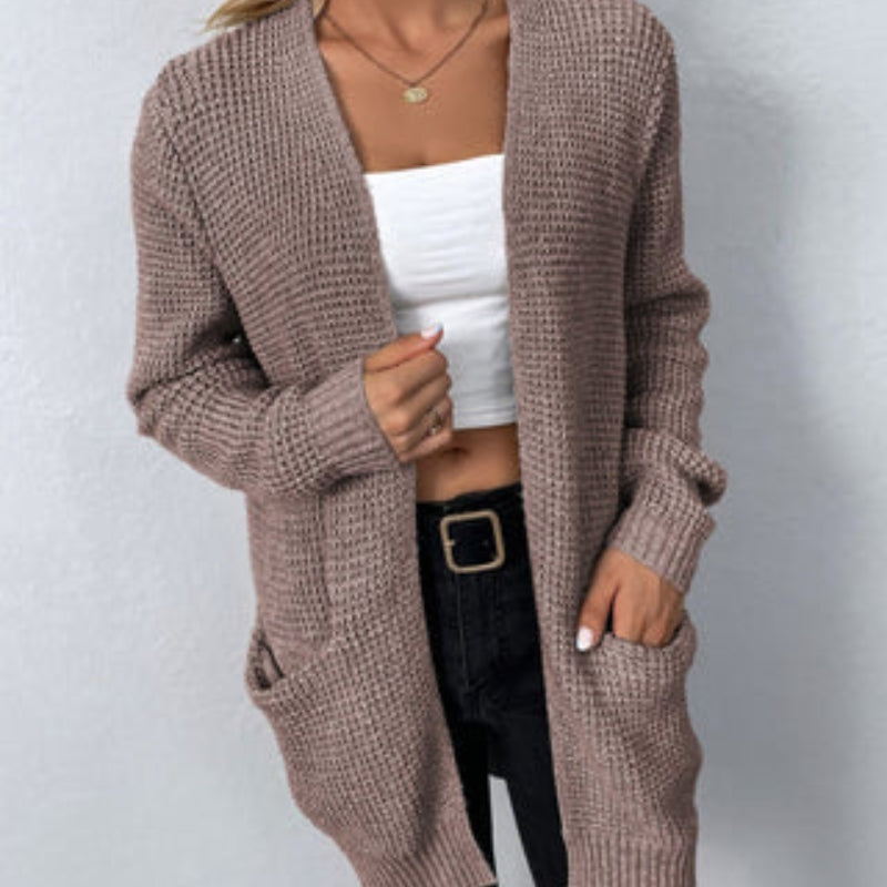 Silke – Vorne offener Langarm Strickjacke mit Taschen und lockerer Passform