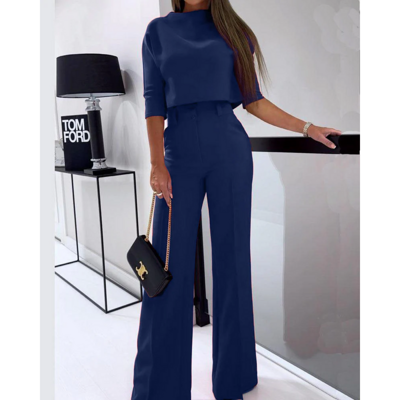 Alina – Zweiteiliges Set mit halbarmigem Rundhals Top und Hose mit weitem Bein