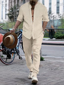 Andreas - Elegantes zweiteiliges Satz mit gestreiftem Knopfhemd und Taschenhosen