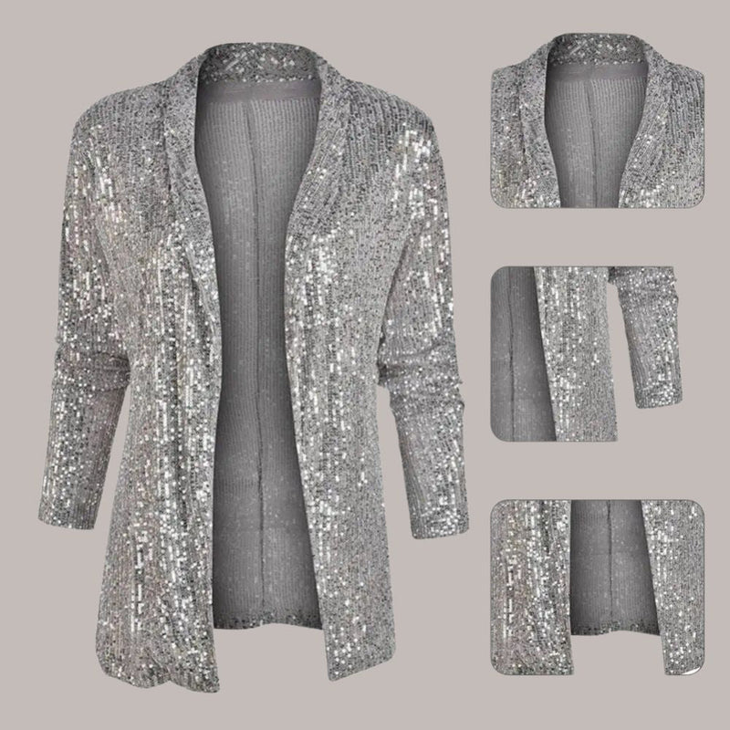 Hanna - Stylischer Pailletten Blazer mit langen Ärmeln und offener Frontgestaltung
