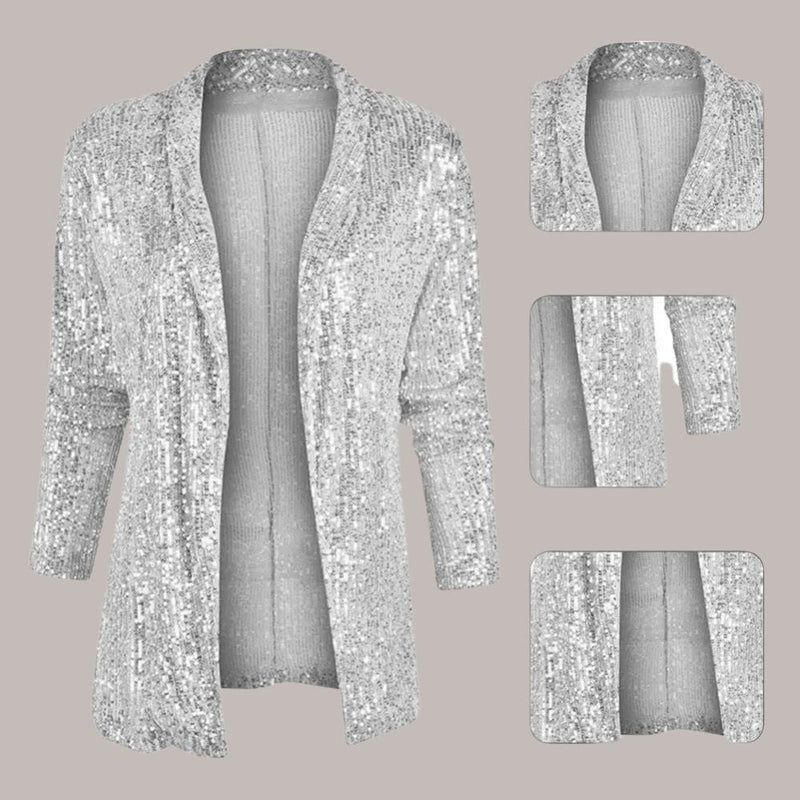 Hanna - Stylischer Pailletten Blazer mit langen Ärmeln und offener Frontgestaltung
