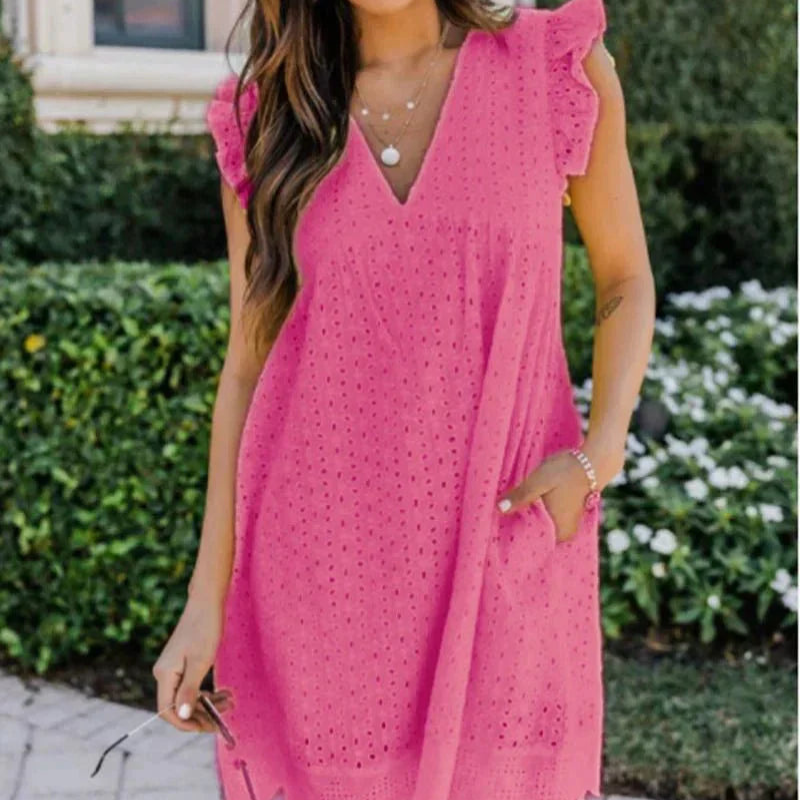 Annika – Stilvolles ärmelloses Kleid mit V-Ausschnitt und Taschen