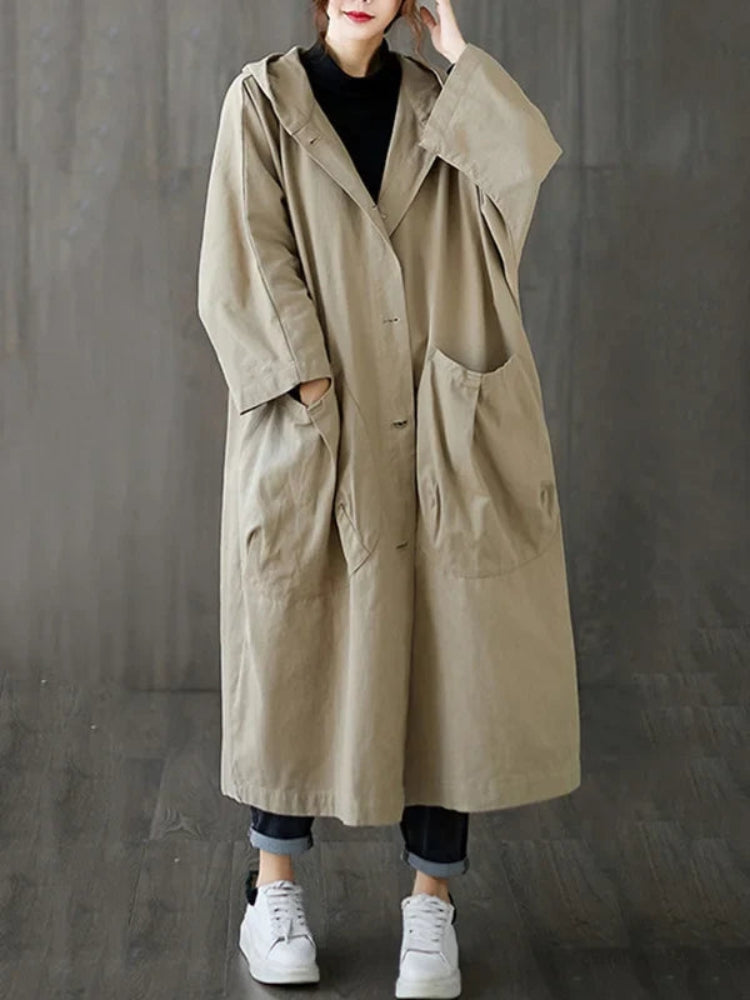 Bianca – Lässiger Kapuzen Trenchcoat mit langen Ärmeln und Knöpfen