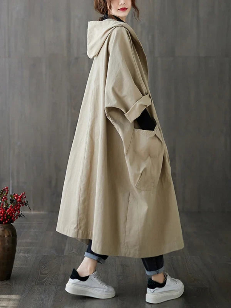 Bianca – Lässiger Kapuzen Trenchcoat mit langen Ärmeln und Knöpfen