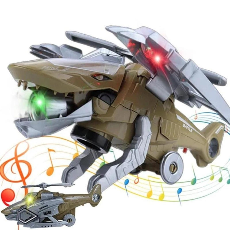 RoboRex – LED transformierendes Dinosaurier und Hubschrauberspielzeug mit Lichtern und Musik