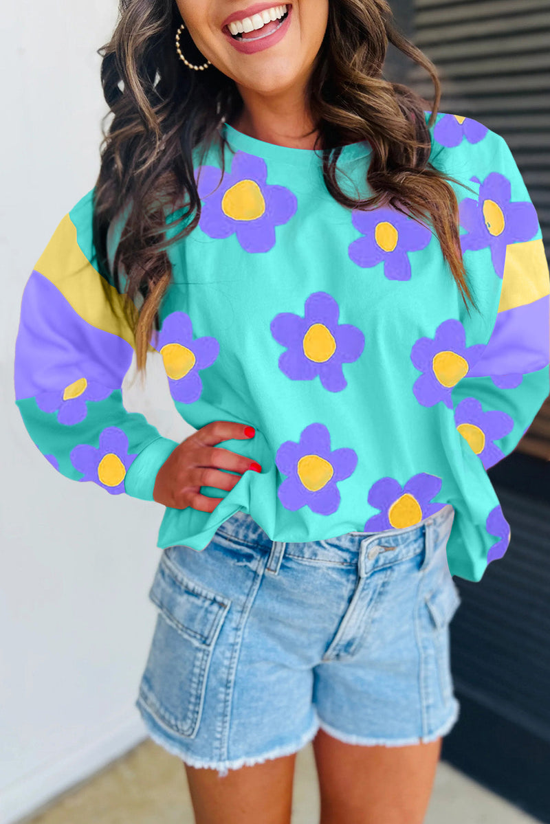 Maya – Modernes Langarmshirt mit floralen Akzenten und Blockdesign
