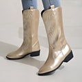 Laura - Gesticktes Gestaltung Mittlere Wade Stiefel mit rutschfester Sohle