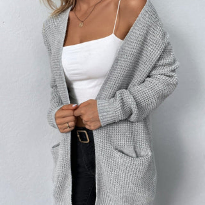 Silke – Vorne offener Langarm Strickjacke mit Taschen und lockerer Passform
