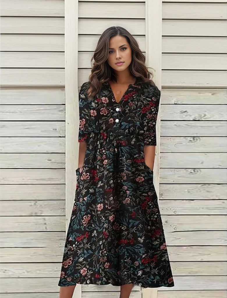 Olivia – Stilvolles Midikleid Mit V Ausschnitt Und Halblangen Ärmeln