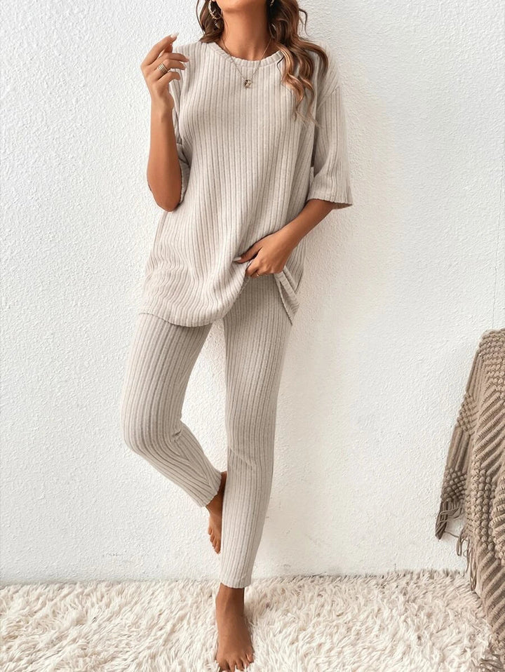 Mia - Rundhalsausschnitt Pullover Mit Elastischer Taille Hose Zweiteiliges Satz