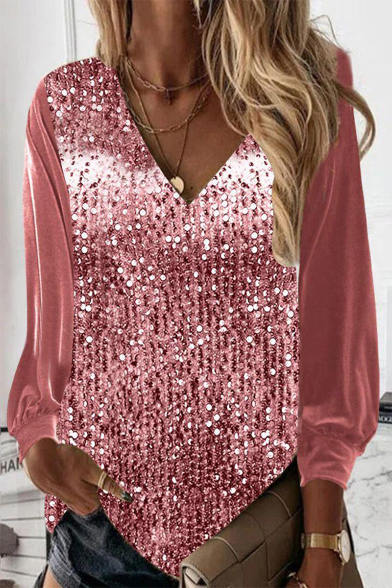 Claire - Lässig Lockere Passform Bluse mit V Ausschnitt und langen Ärmeln