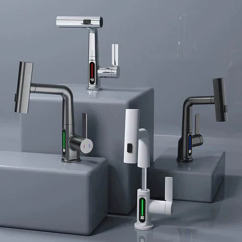 AquaGlide – Intelligenter digitaler Waschtischhahn mit drehbarem Kopf und LED Temperaturanzeige