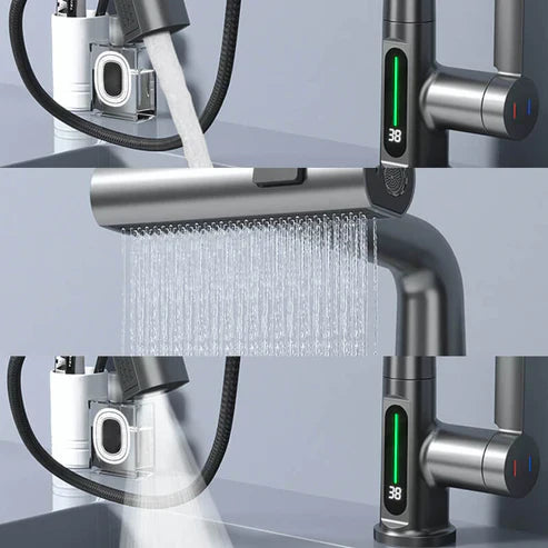 AquaGlide – Intelligenter digitaler Waschtischhahn mit drehbarem Kopf und LED Temperaturanzeige