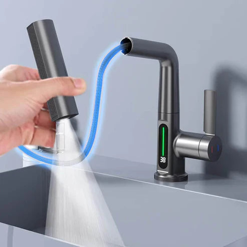 AquaGlide – Intelligenter digitaler Waschtischhahn mit drehbarem Kopf und LED Temperaturanzeige