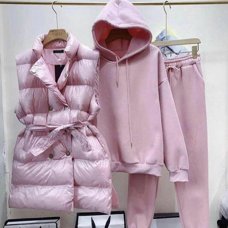Emilia - Gürtelweste Langärmelig Kapuzenpulli Mit Weites Bein Hose Dreiteiliges Satz