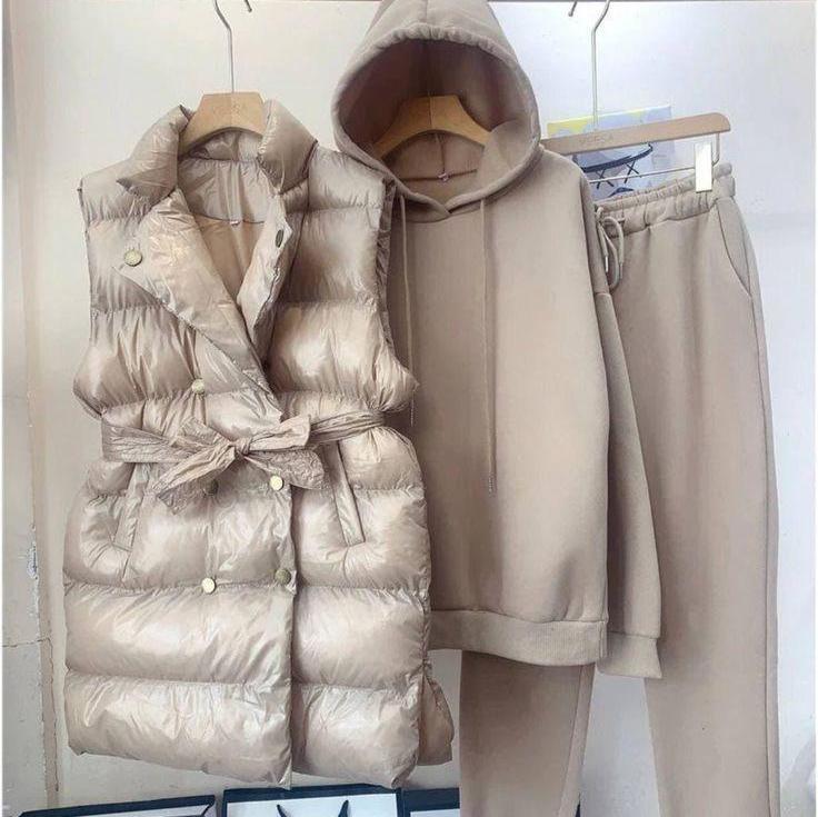 Emilia - Gürtelweste Langärmelig Kapuzenpulli Mit Weites Bein Hose Dreiteiliges Satz