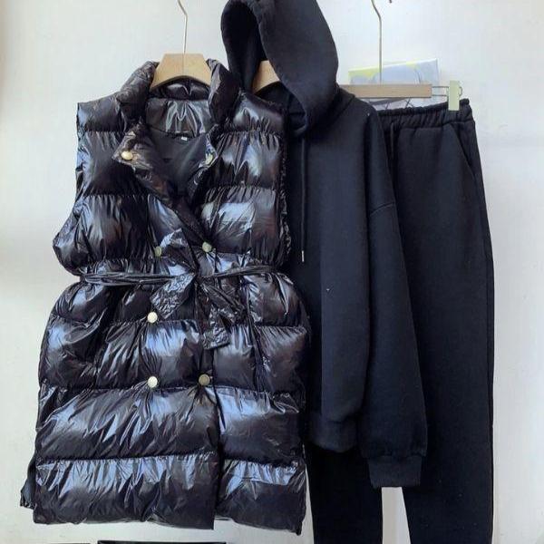 Emilia - Gürtelweste Langärmelig Kapuzenpulli Mit Weites Bein Hose Dreiteiliges Satz