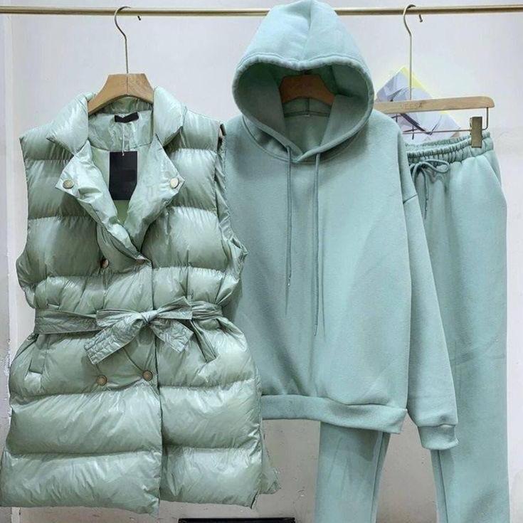 Emilia - Gürtelweste Langärmelig Kapuzenpulli Mit Weites Bein Hose Dreiteiliges Satz