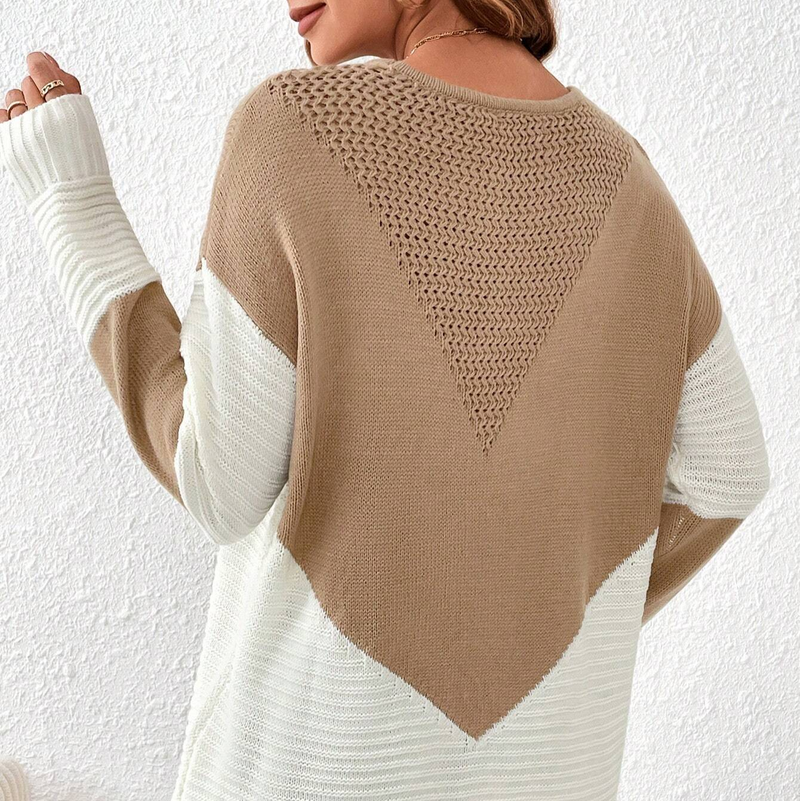 Geena - Langärmeliger übergroßer Strickpullover mit Rundhalsausschnitt