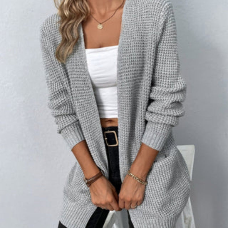 Silke – Vorne offener Langarm Strickjacke mit Taschen und lockerer Passform