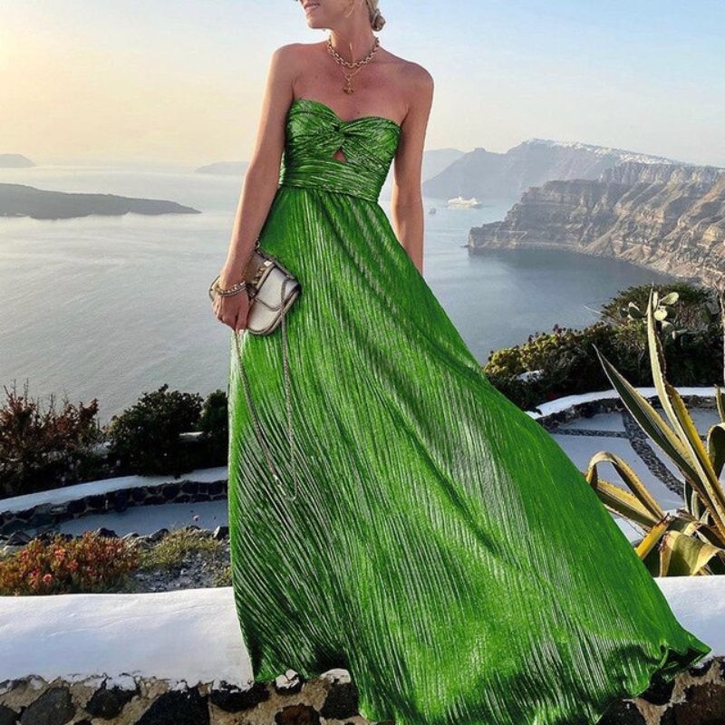 Patrice – Elegantes langes Maxikleid mit schulterfreiem und ärmellosem Design