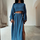 Zoe - Rundhalsausschnitt Crop Top Hohe Taille Teilen Rock zweiteiliges Setz