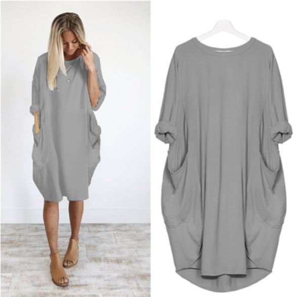 Fabienne – Locker sitzendes Midikleid mit Rundhalsausschnitt und langen Ärmeln