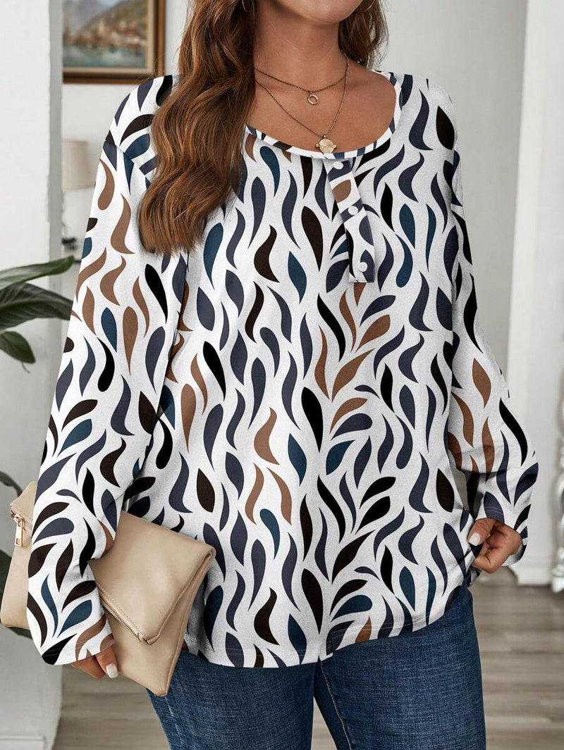 Harper - Lebendige Eleganz Langarm Top Mit Mehrfarbendruck