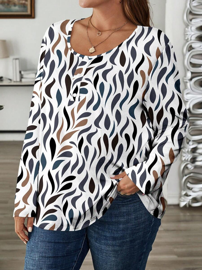 Harper - Lebendige Eleganz Langarm Top Mit Mehrfarbendruck