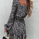 Zella - Lässiger quadratischer Kragen Blumendruck Minikleid mit langem Puffärmel