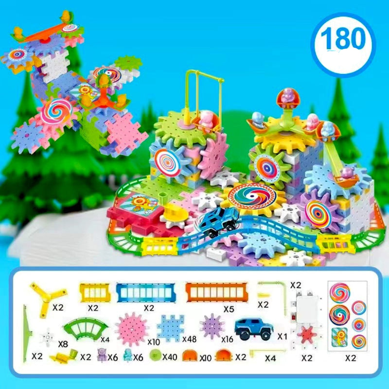 MechBuild – Pädagogisches Zahnrad Block Spielset für Kinder mit Zahnrädern und Bausteinen