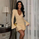 Zinnia – Anmutiges Glitzer-Midikleid mit V-Ausschnitt und langen Ärmeln