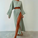 Zoe - Rundhalsausschnitt Crop Top Hohe Taille Teilen Rock zweiteiliges Setz