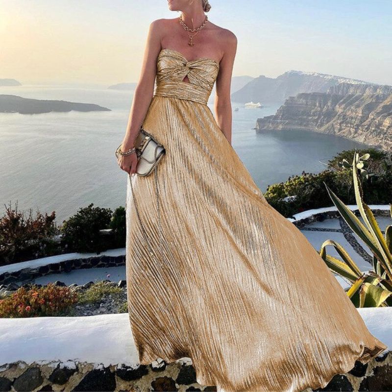 Patrice – Elegantes langes Maxikleid mit schulterfreiem und ärmellosem Design